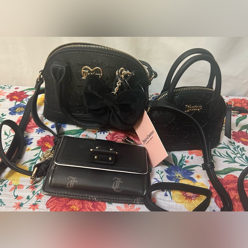 Juicy Couture Black Mini Bag Collection 2pc Dome Set Crossbody with bonus wallet